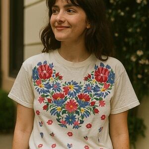 Vintage 1980s Steven Ross Naturally Floral Print T-Shirt Made in USA Cotton Tee